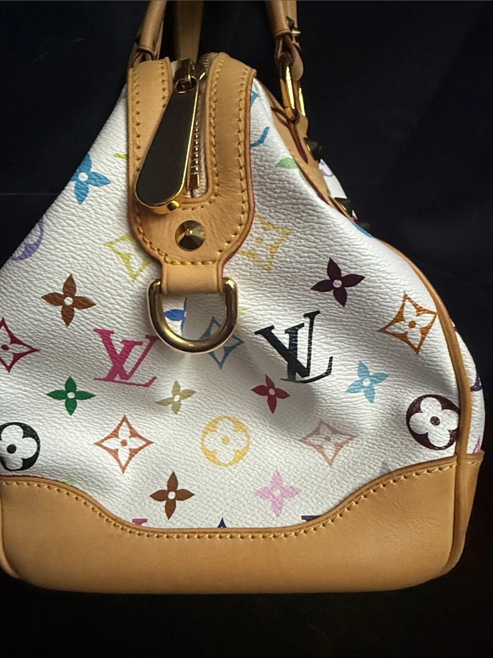 Louis Vuitton Courtney White Murakami Multicolor Monogram Satchel with Studs